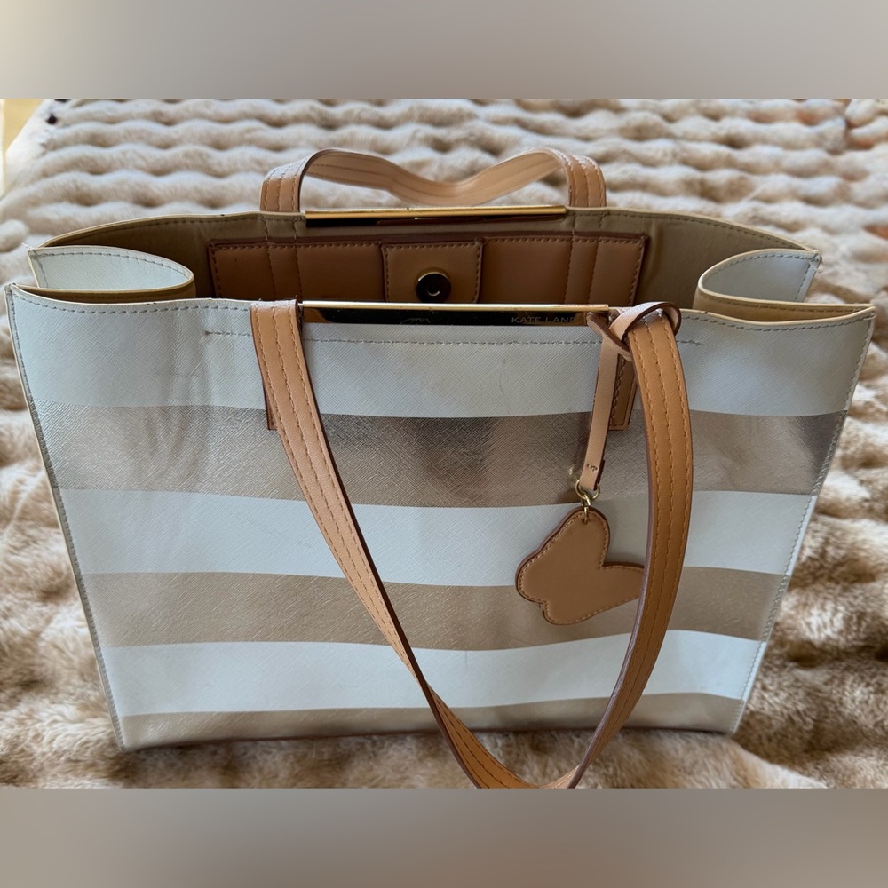 Kate Landry White and Gold Women's Tote Bag